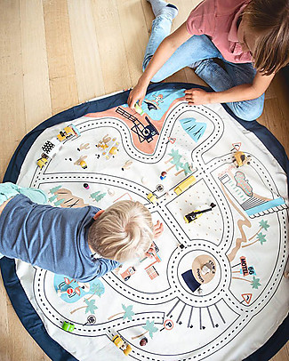 Play&Go Sacco Portagiochi e Tappeto 2 in 1 in cotone - Pista per le Macchine Contenitori Porta Giochi